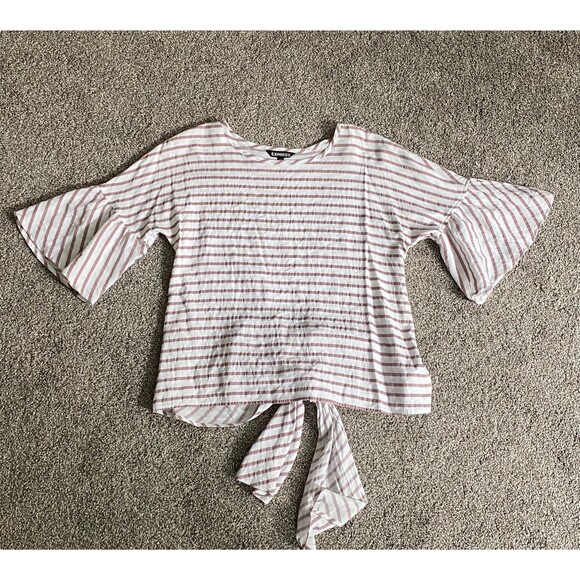 Express Bell Sleeve Striped Tie-Front Blouse Size Small - Picture 3 of 7